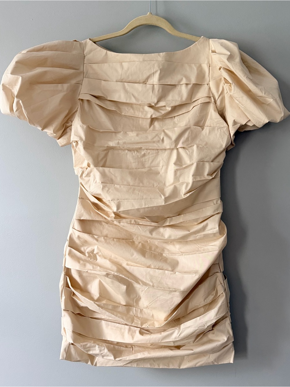Cream Puff-Sleeve Ruched Mini Dress
